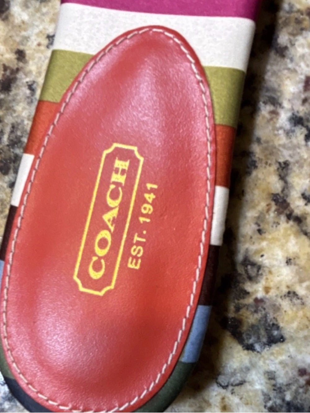 Coach Multicolor Striped Slide Sandals with Gold Turnlock - Picture 3 of 7